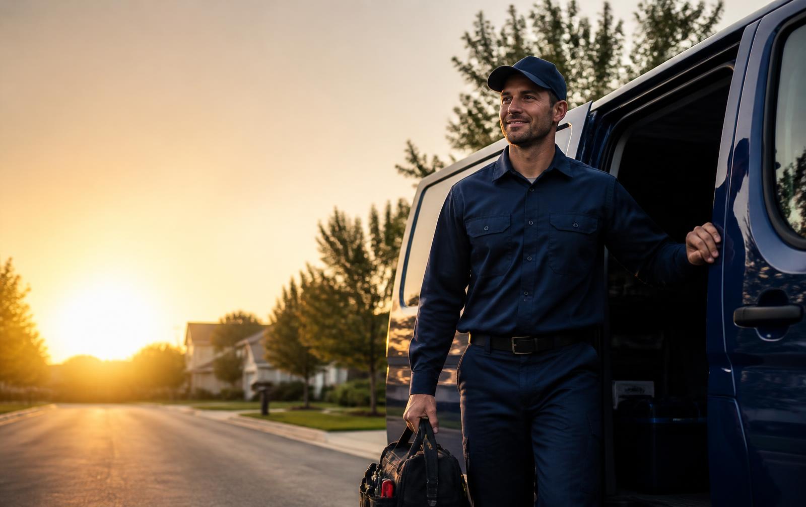 A uniformed service professional arriving at a home